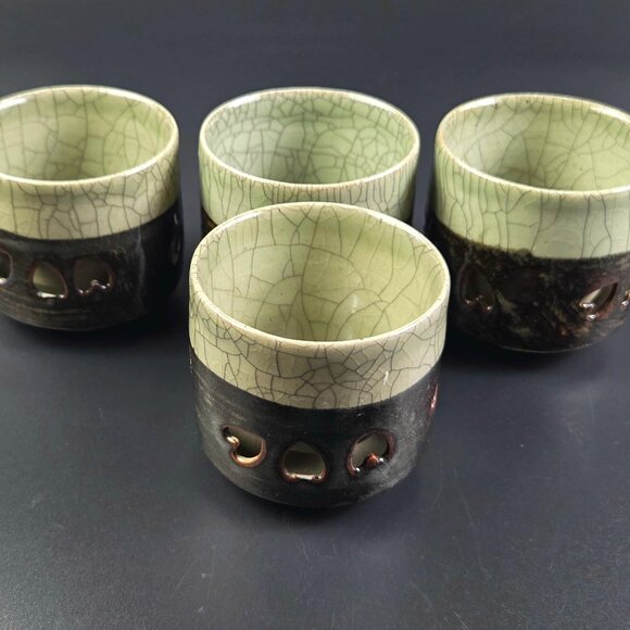 Vintage - Set of 4- Japanese Somayaki Hashirigoma Pottery Cups - Picture 7 of 12